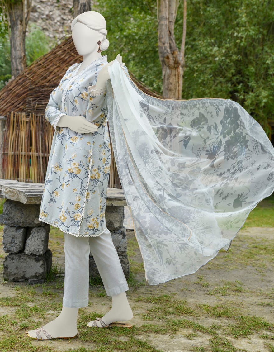 Grey Cambric Unstitched 3 Piece Dress | Jjls-W-Jw-23-1744