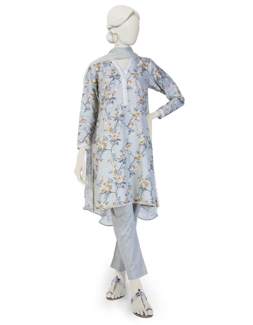 Grey Cambric 3 Piece Stitched Dress | Jjpw-W-Jw-23-1744