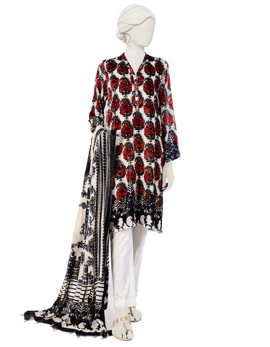 White Palachi 3 Piece Stitched Dress | Jjpw-W-Jw-23-1754