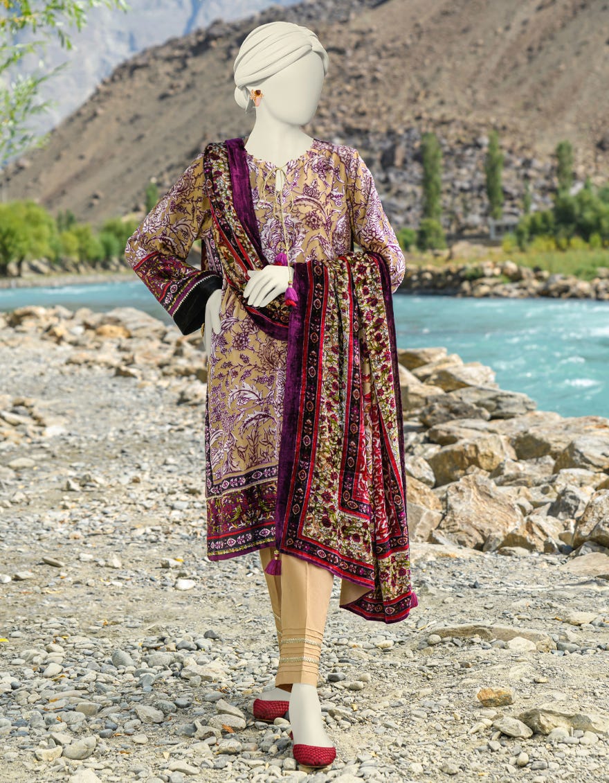 Brown Palachi 3 Piece Stitched Dress | Jjpw-W-Jw-23-1755