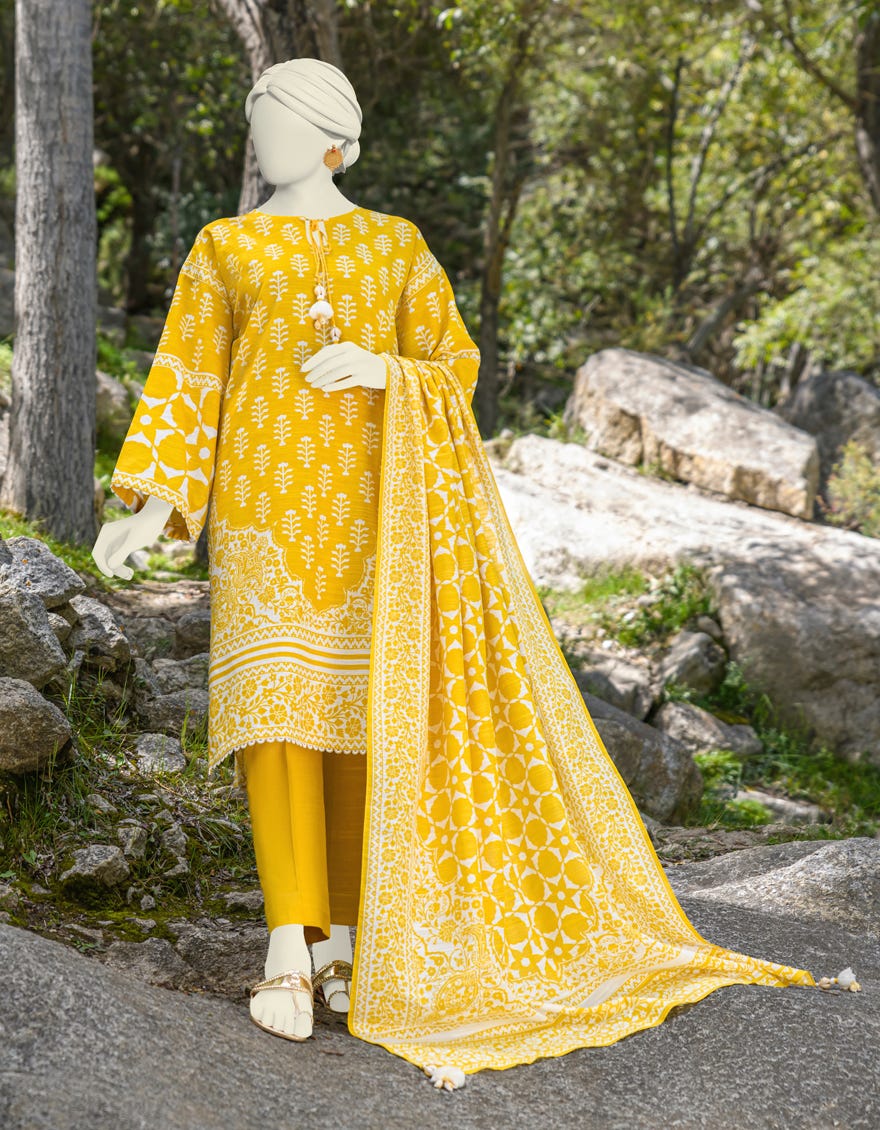 Yellow Khaddar Unstitched 3 Piece Dress | Jjls-W-Jwu-23-1788