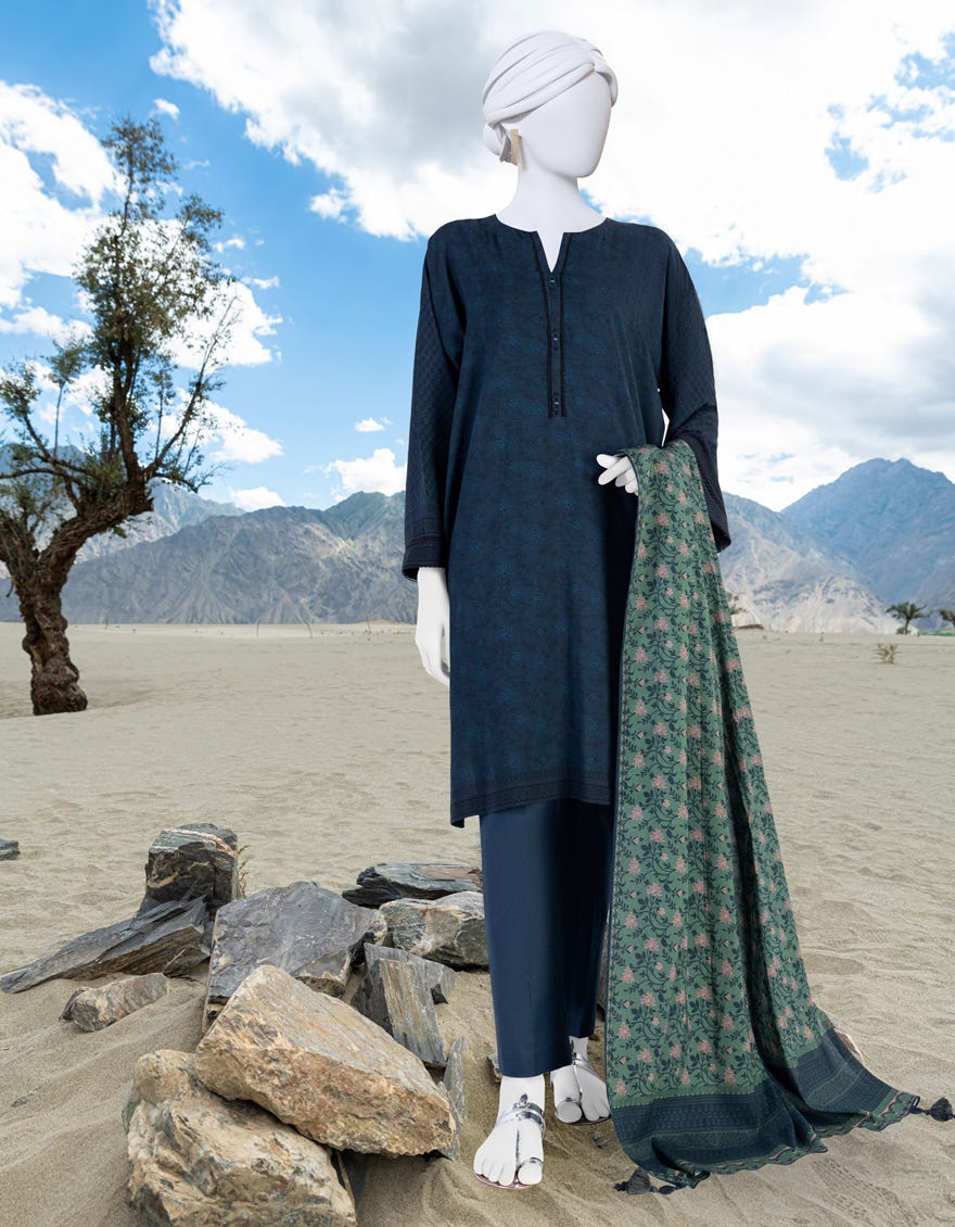 Blue Linen Unstitched 3 Piece Dress | Jjls-W-Jwu-23-1804