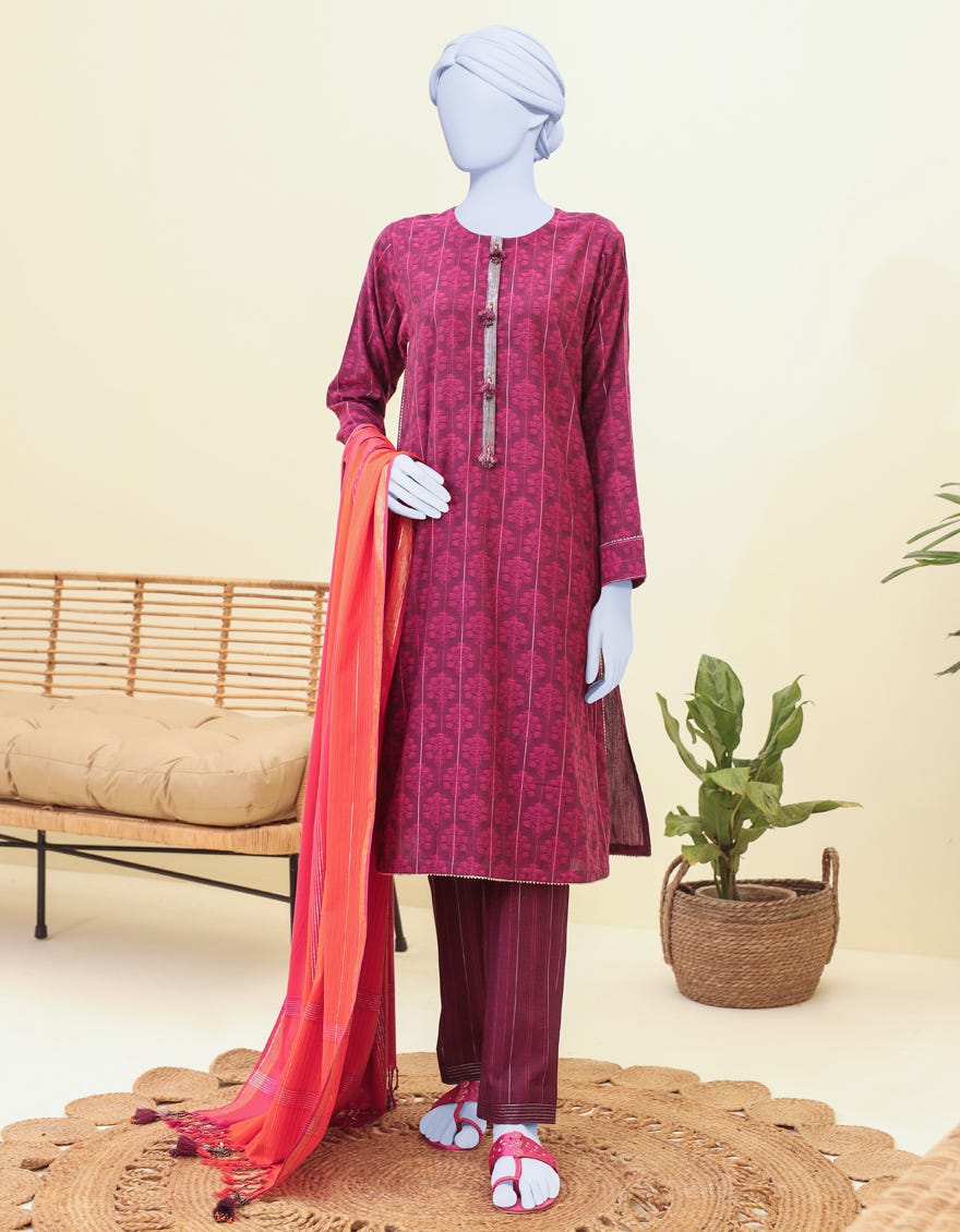 Pink & Black Jacquard Unstitched 3 Piece Dress | Jjls-W-Jwu-23-1808