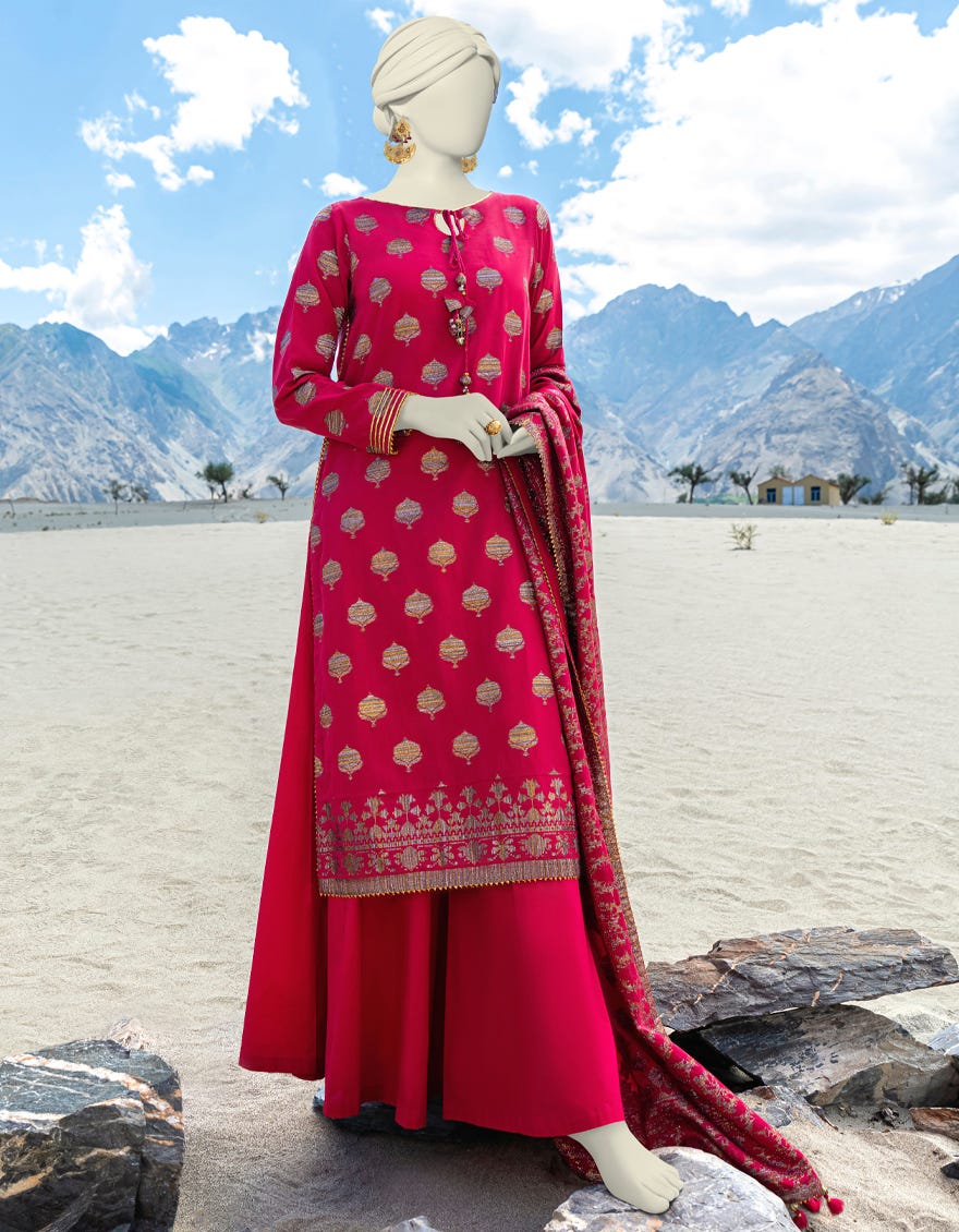 Maroon Jacquard Unstitched 3 Piece Dress | Jjls-W-Jwu-23-1824