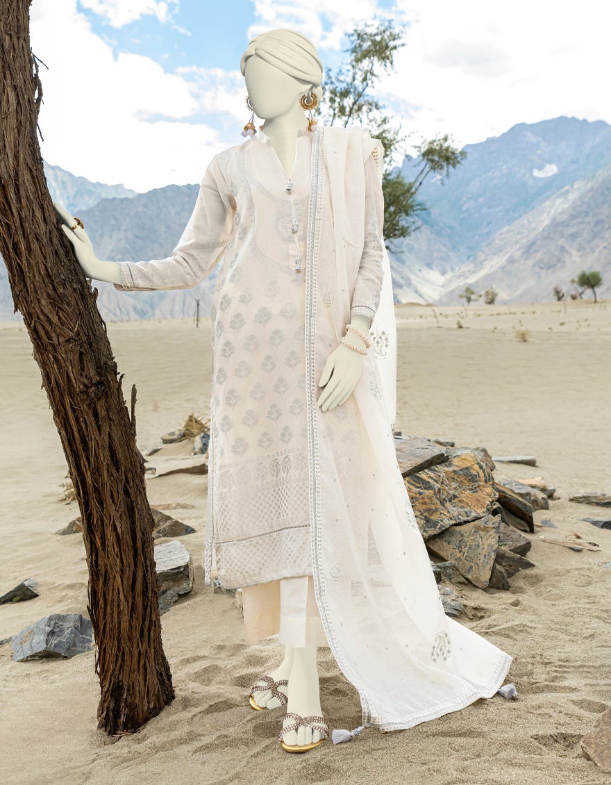 Off White Jacquard Unstitched 3 Piece Dress | Jjls-W-Jwu-23-1827