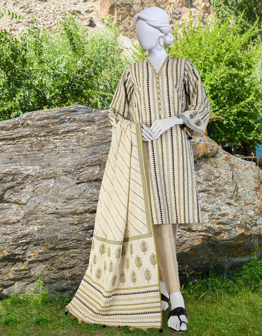 Brown Khaddar Unstitched 3 Piece Dress | Jjls-W-Jwu-23-1838