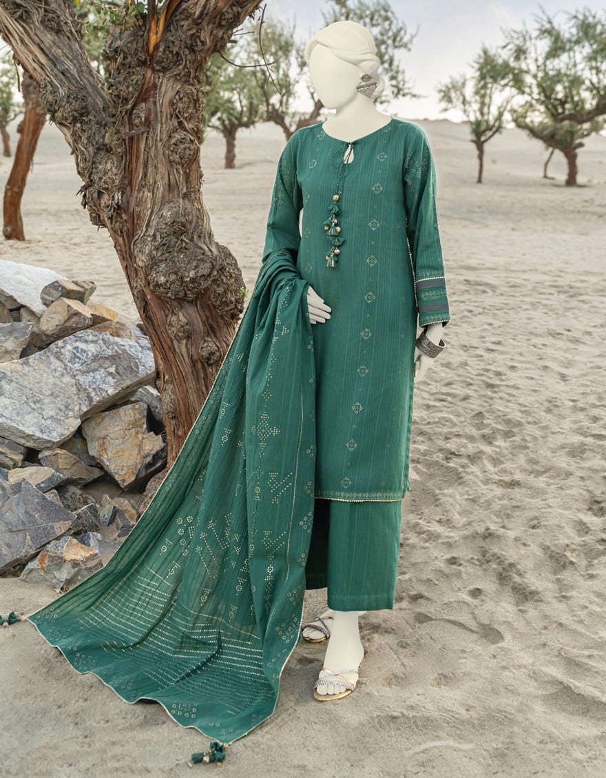 Green Textured Unstitched 3 Piece Dress | Jjls-W-Jwu-23-1841