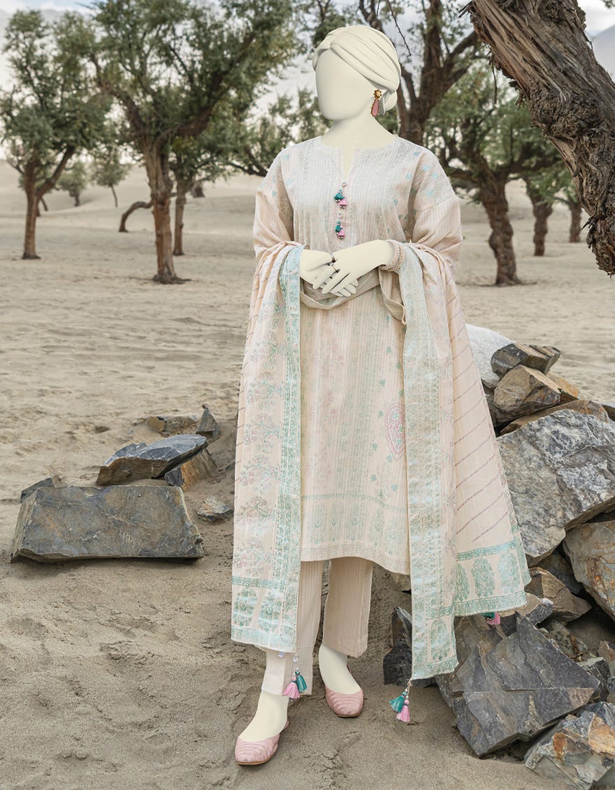 White Textured Unstitched 3 Piece Dress | Jjls-W-Jwu-23-1842