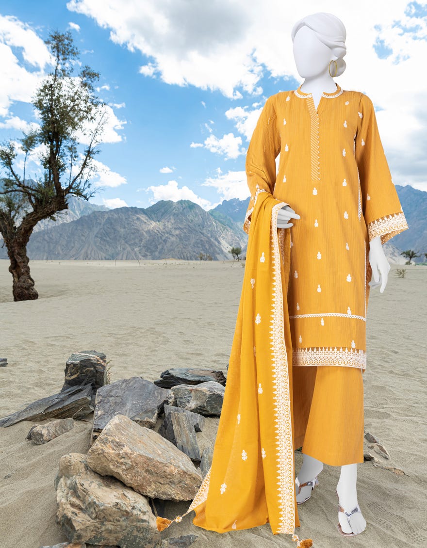 Yellow Karandi Unstitched 3 Piece Dress | Jjls-W-Jwu-23-1850