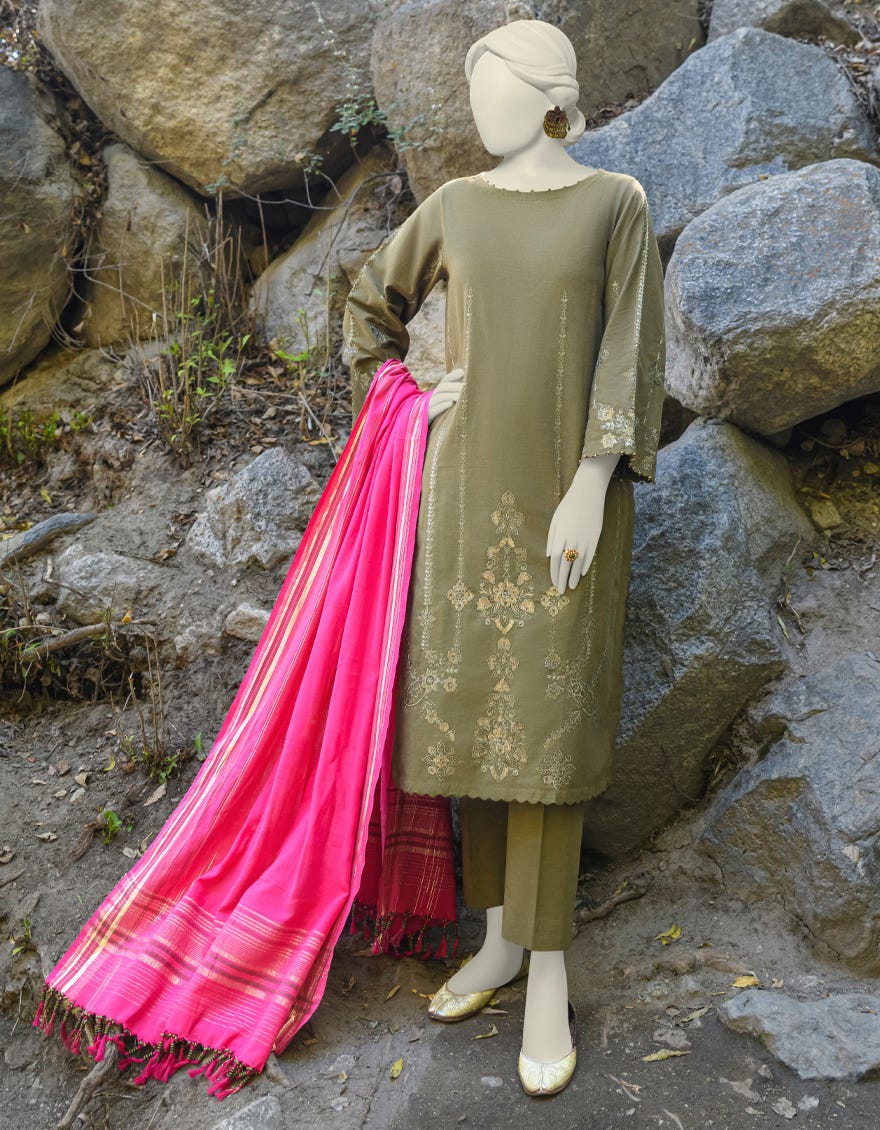 Green Jacquard Unstitched 3 Piece Dress | Jjls-W-Jwu-23-1857