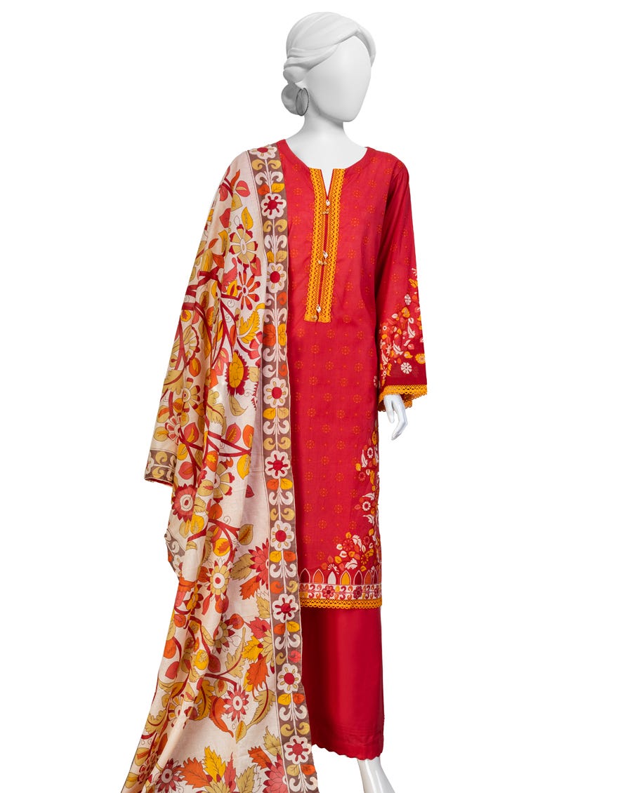 Red Lawn 3 Piece Stitched Dress | Jlawn-S-23-186