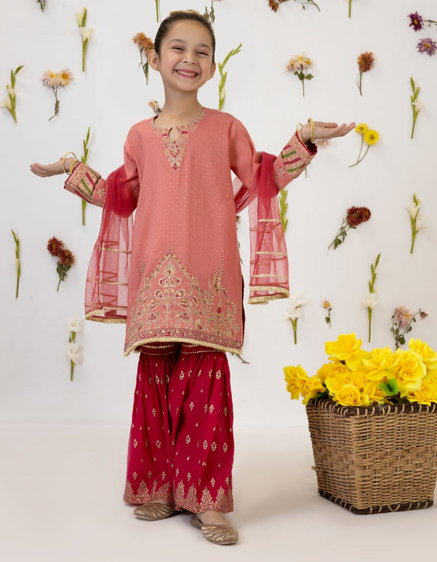 Pink Cotton Girls 3 Piece Stitched | Jgk-S-23-1901 Fb