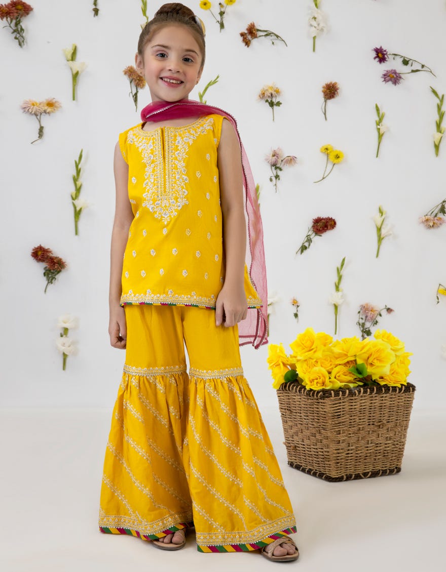Yellow Dyed Girls 3 Piece Stitched | Jgk-S-23-1905