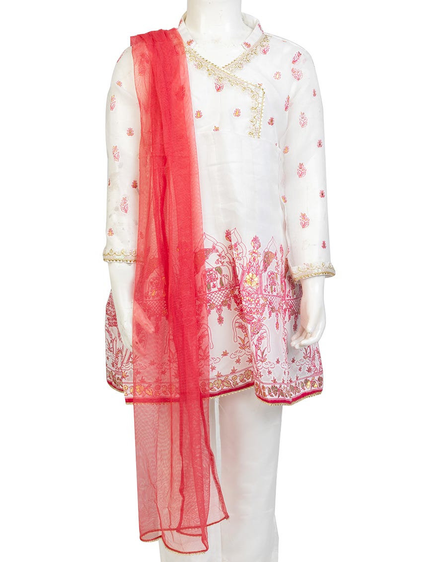 White Dyed Girls 3 Piece Stitched | Jgk-S-23-1907