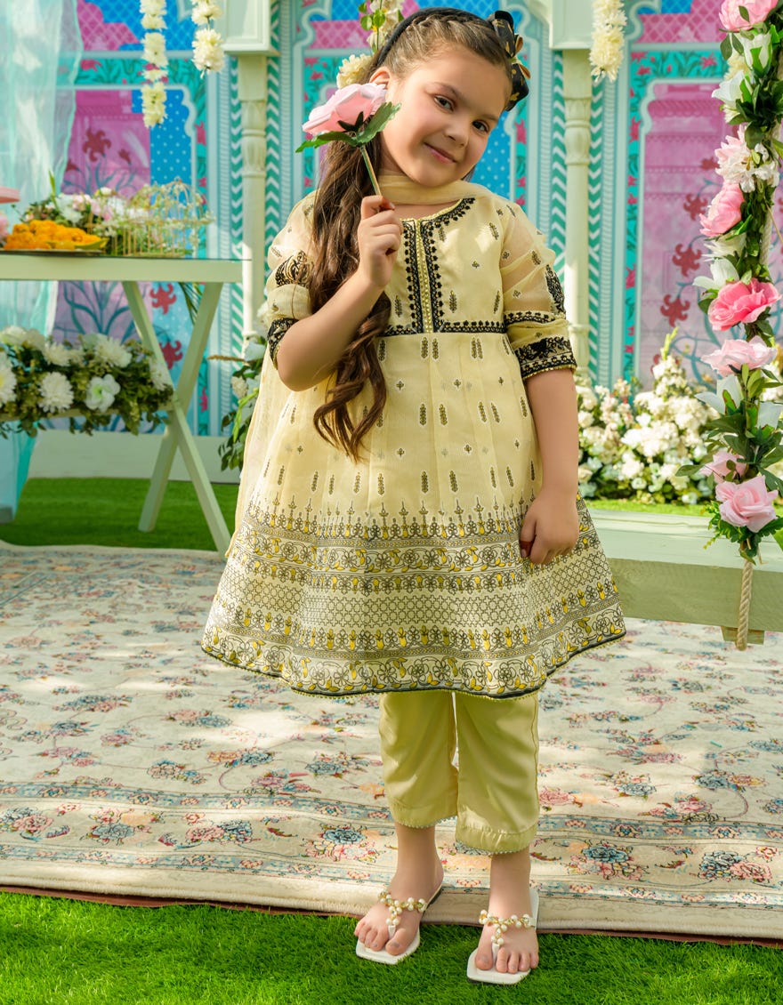 Ivory Dyed Girls 3 Piece Stitched | Jgk-S-23-1908