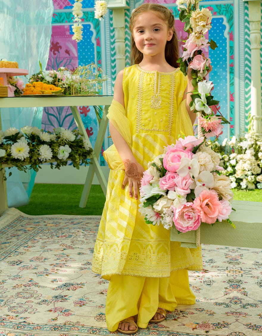 Yellow Dyed Girls 3 Piece Stitched | Jgk-S-23-1910