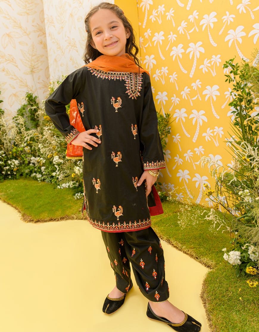 Black Lawn Girls 3 Piece Stitched | Jgk-S-23-1913
