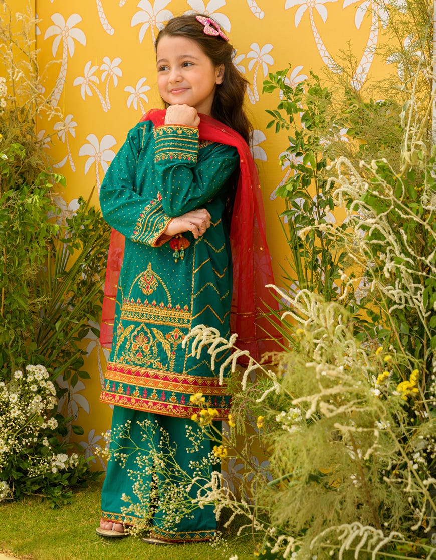 Sea Green Lawn Girls 3 Piece Stitched | Jgk-S-23-1916