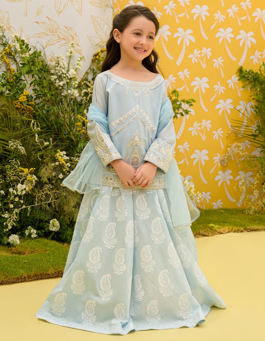 Light Blue Lawn Girls 3 Piece Stitched | Jgk-S-23-1925
