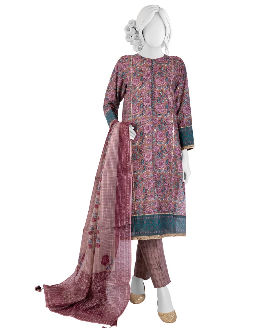 Brown Lawn 3 Piece Stitched Dress | Jlawn-S-23-194