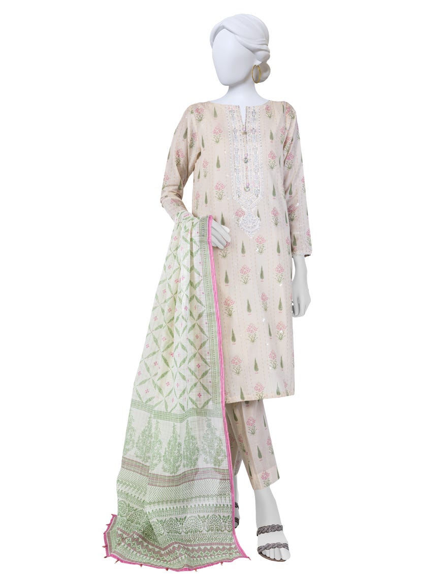 Cream Lawn Unstitched 3 Piece Dress | Jlawn-S-23-195