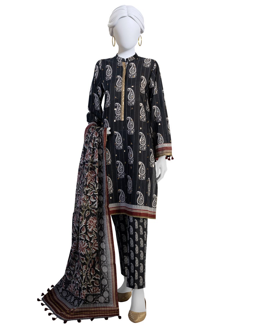 Black Lawn 3 Piece Stitched Dress | Jlawn-S-23-198