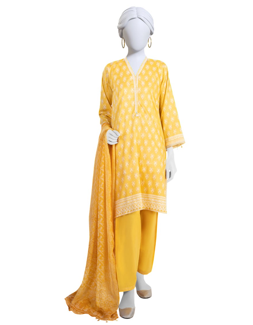 Yellow Lawn 3 Piece Stitched Dress | Jlawn-S-23-202