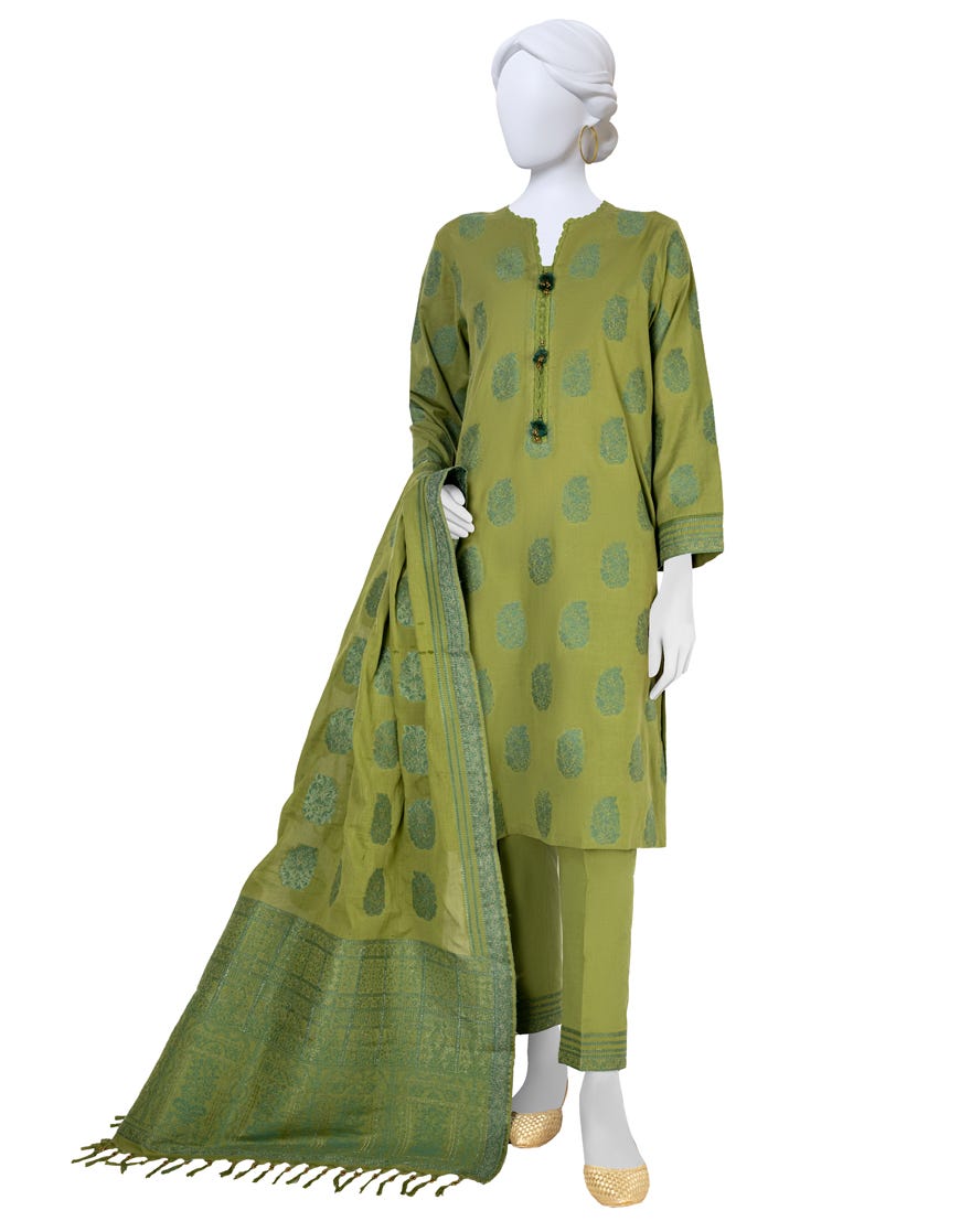 Green Jacquard Unstitched 3 Piece Dress | Jlawn-S-23-210