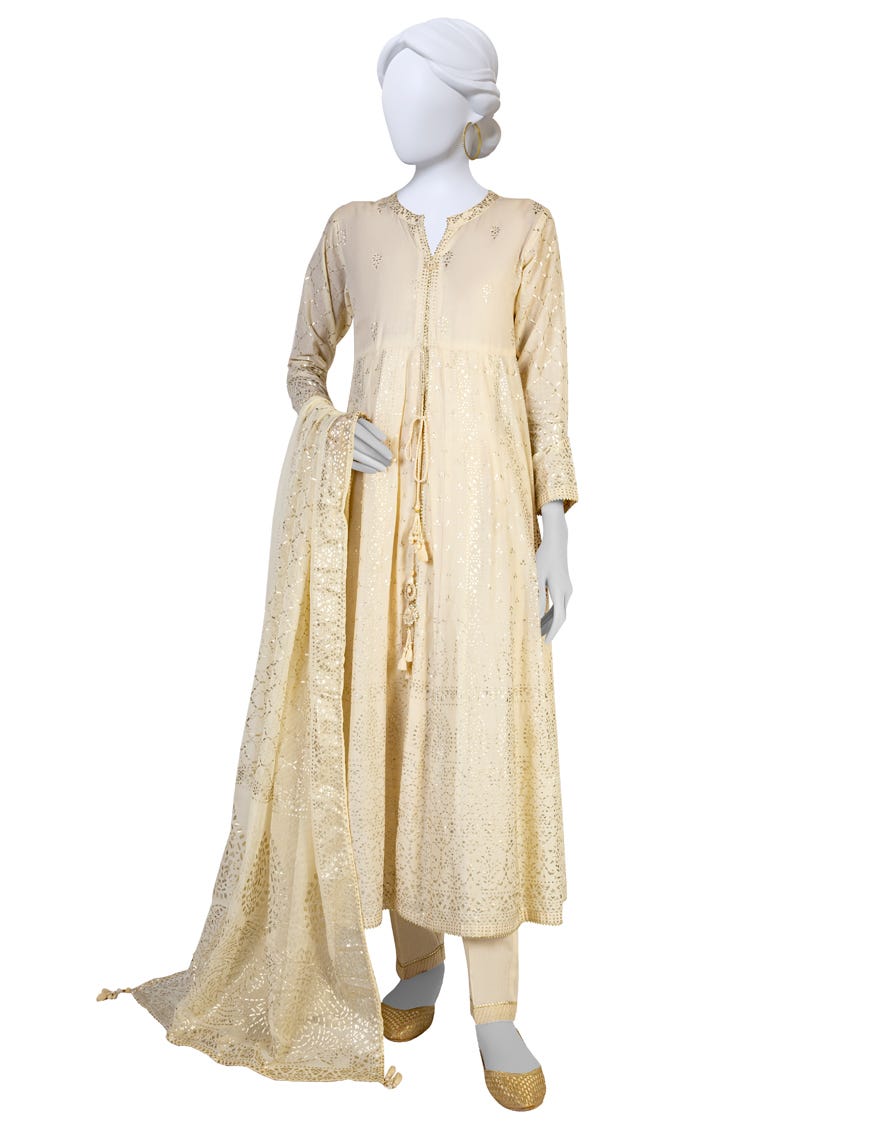Off White Lawn 3 Piece Stitched Dress | Jlawn-S-23-212
