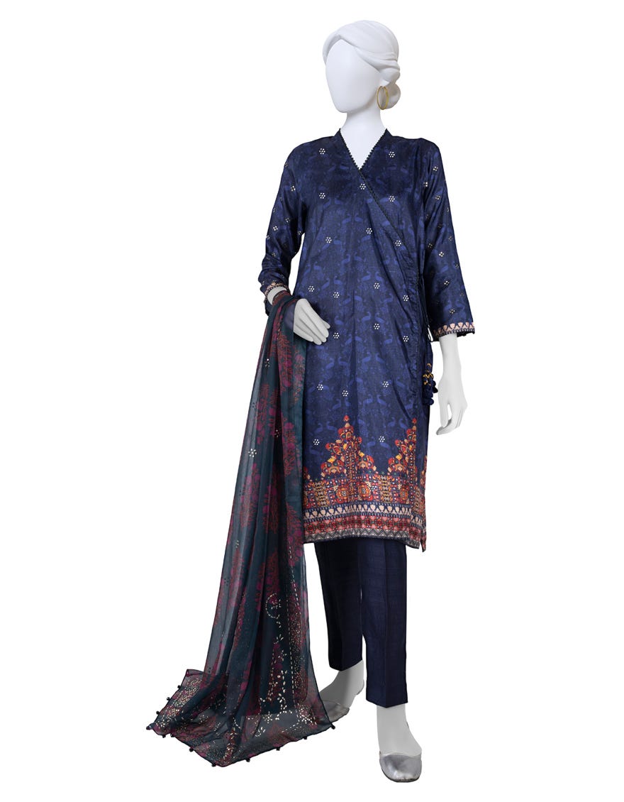 Blue Raw Silk Unstitched 3 Piece Dress | Jlawn-S-23-215