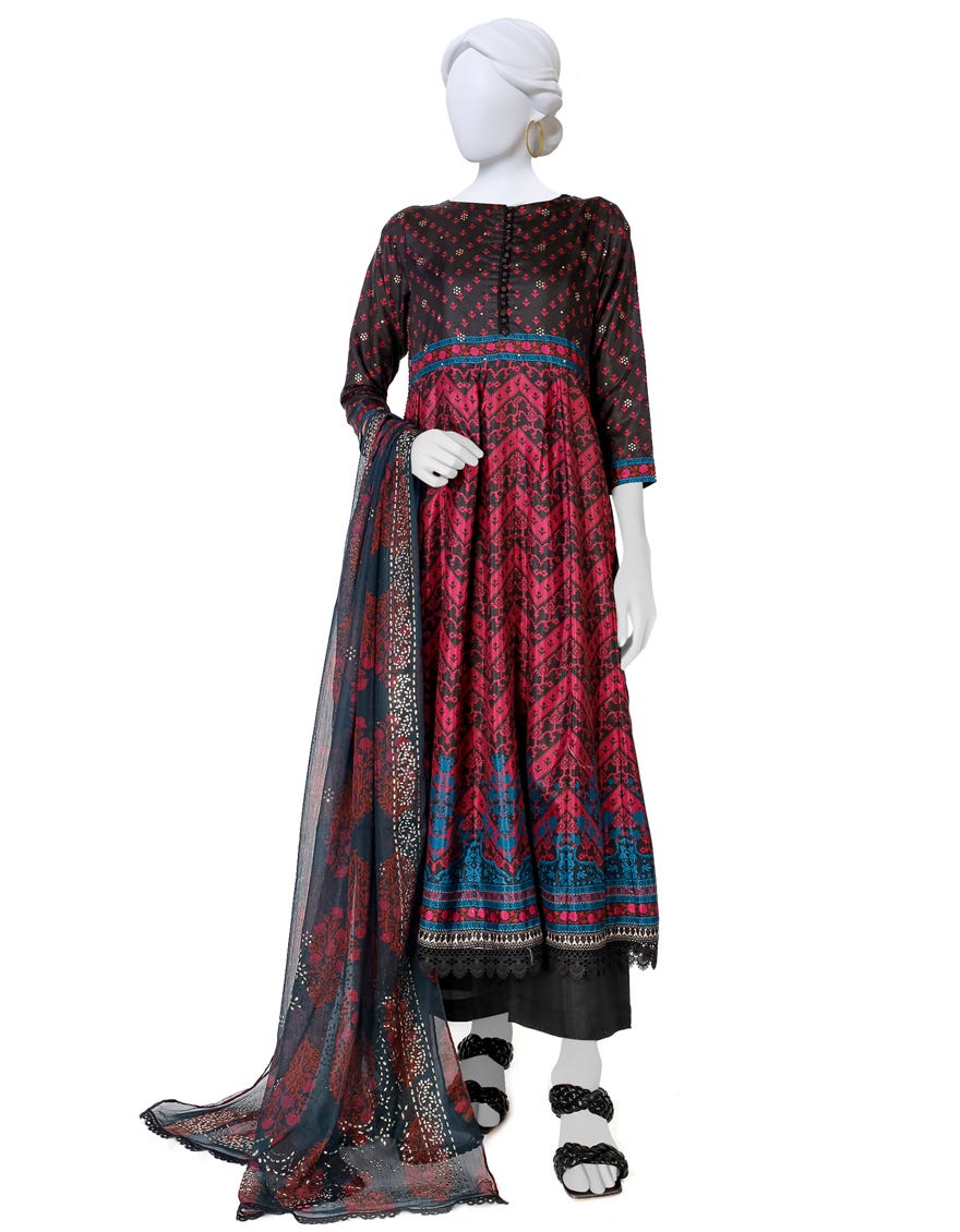 Black Plum Raw Silk 3 Piece Stitched Dress | Jlawn-S-23-216