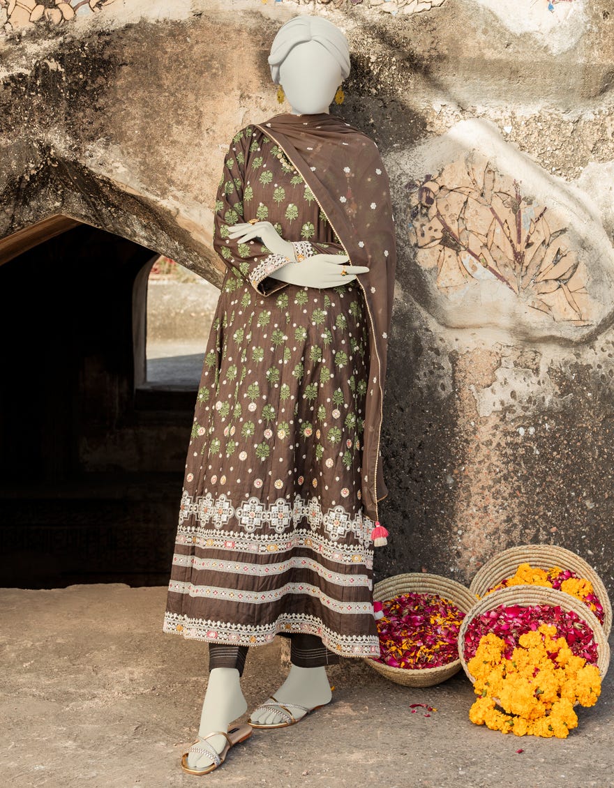 Coffee Raw Silk Unstitched 3 Piece Dress | Jlawn-S-23-220