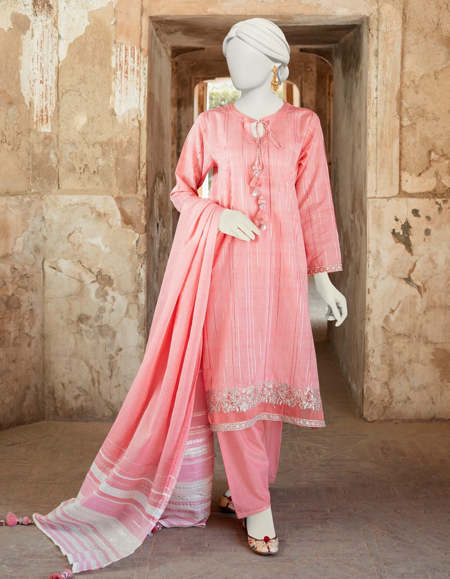 Pink Jacquard Unstitched 3 Piece Dress | Jlawn-S-23-223