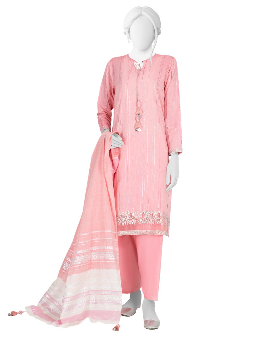 Pink Jacquard 3 Piece Stitched Dress | Jlawn-S-23-223