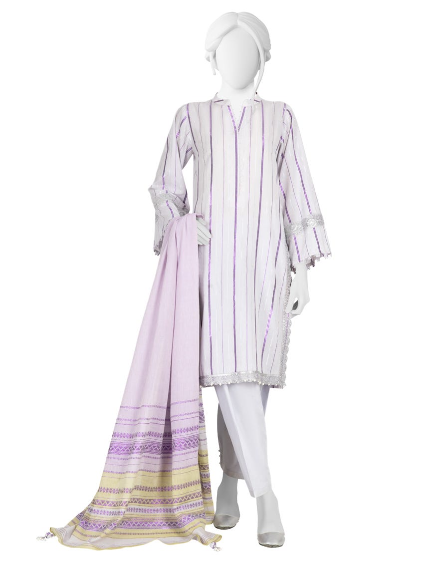 Purple Jacquard 3 Piece Stitched Dress | Jlawn-S-23-224