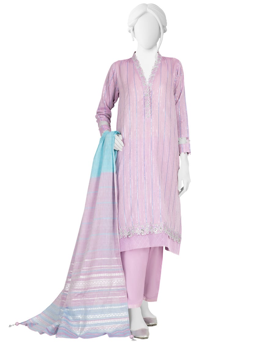 Purple Jacquard 3 Piece Stitched Dress | Jlawn-S-23-225