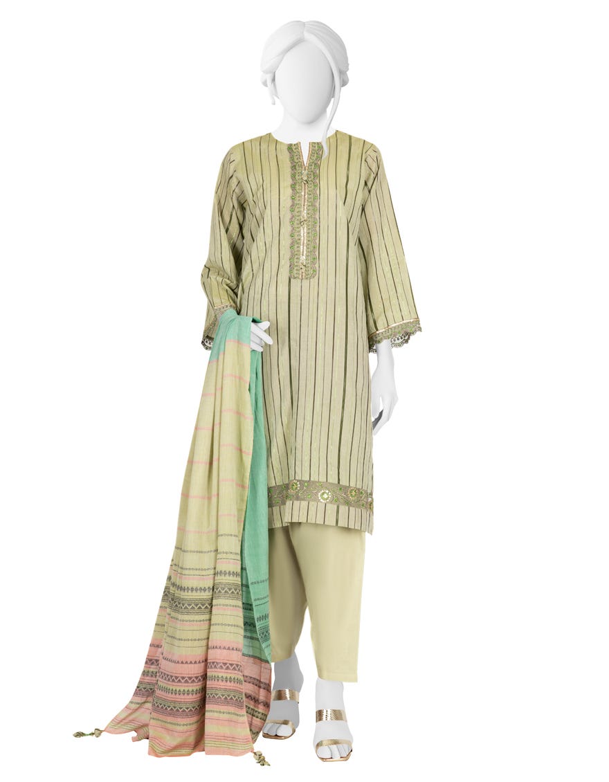 Green Jacquard Unstitched 3 Piece Dress | Jlawn-S-23-226