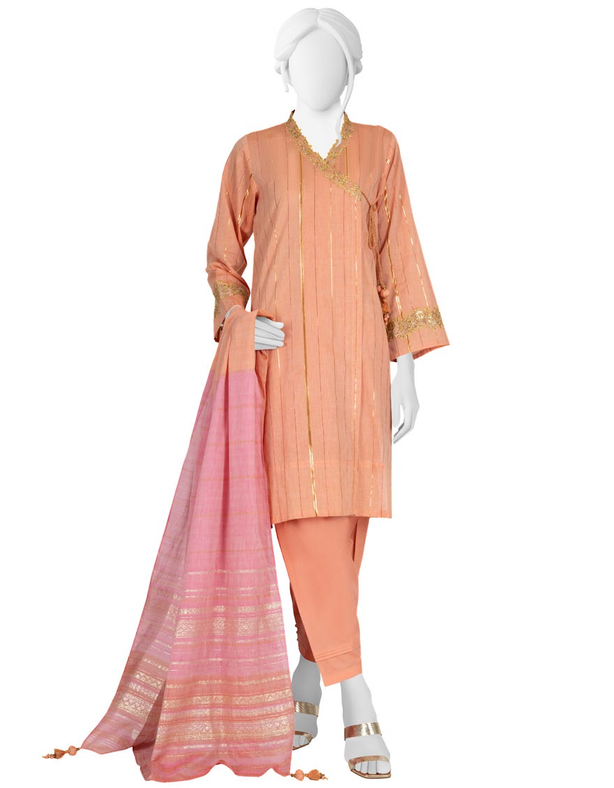 Orange Jacquard Unstitched 3 Piece Dress | Jlawn-S-23-228