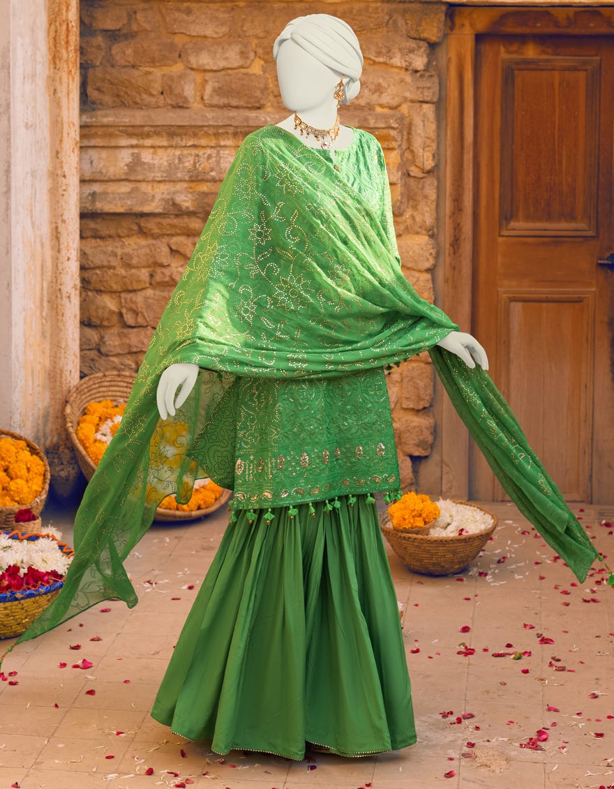 Green Raw Silk Unstitched 3 Piece Dress | Jlawn-S-23-231