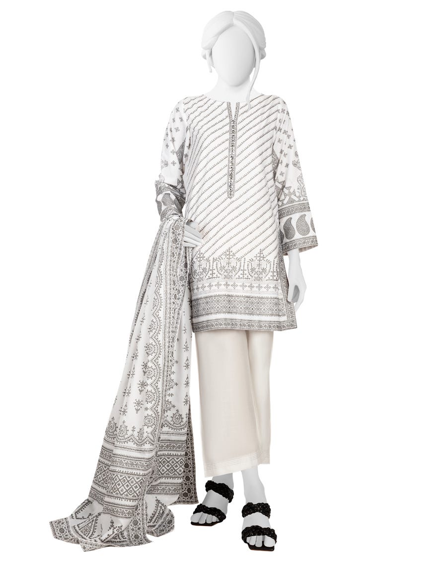 White Lawn 3 Piece Stitched Dress | Jlawn-S-23-233