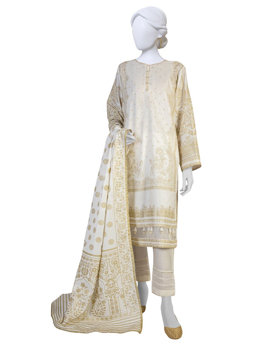White Lawn 3 Piece Stitched Dress | Jlawn-S-23-234