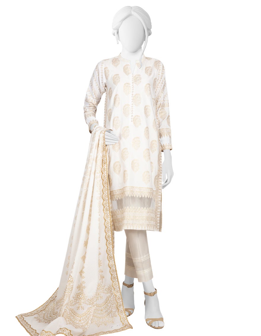 White Lawn 3 Piece Stitched Dress | Jlawn-S-23-235