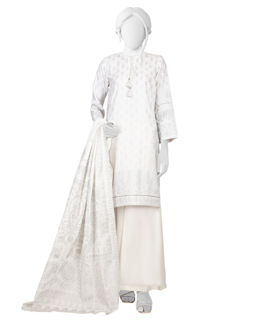 White Lawn 3 Piece Stitched Dress | Jlawn-S-23-236