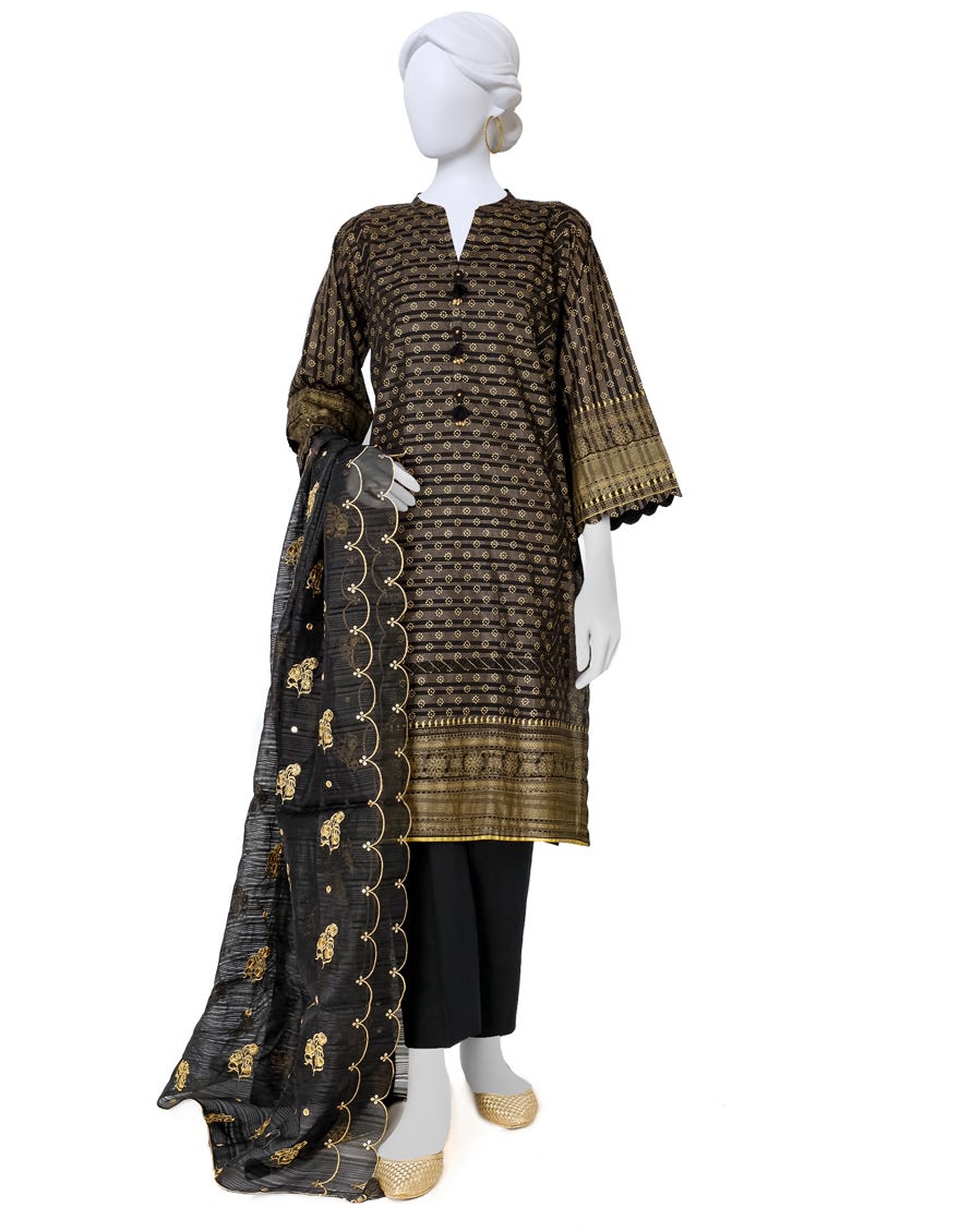 Black Lawn 3 Piece Stitched Dress | Jlawn-S-23-237