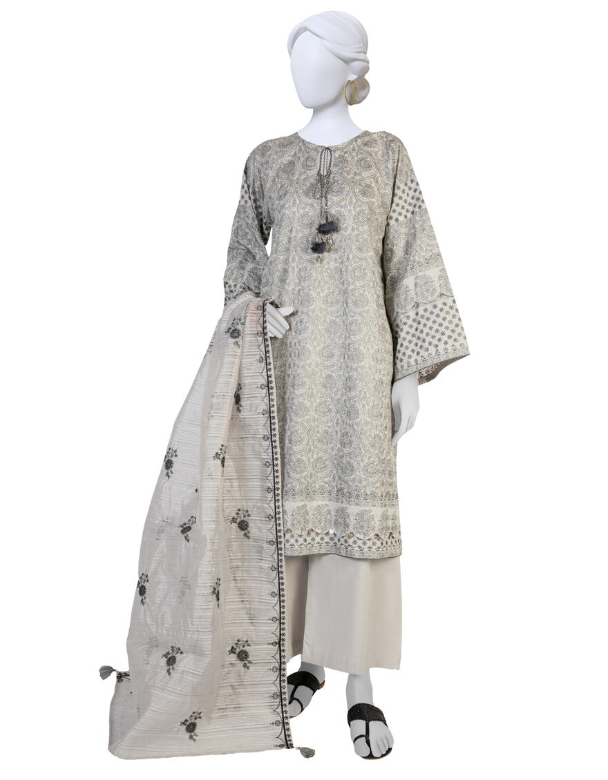 GREY LAWN UNSTITCHED 3PC | JLAWN-S-23-242 NEENA