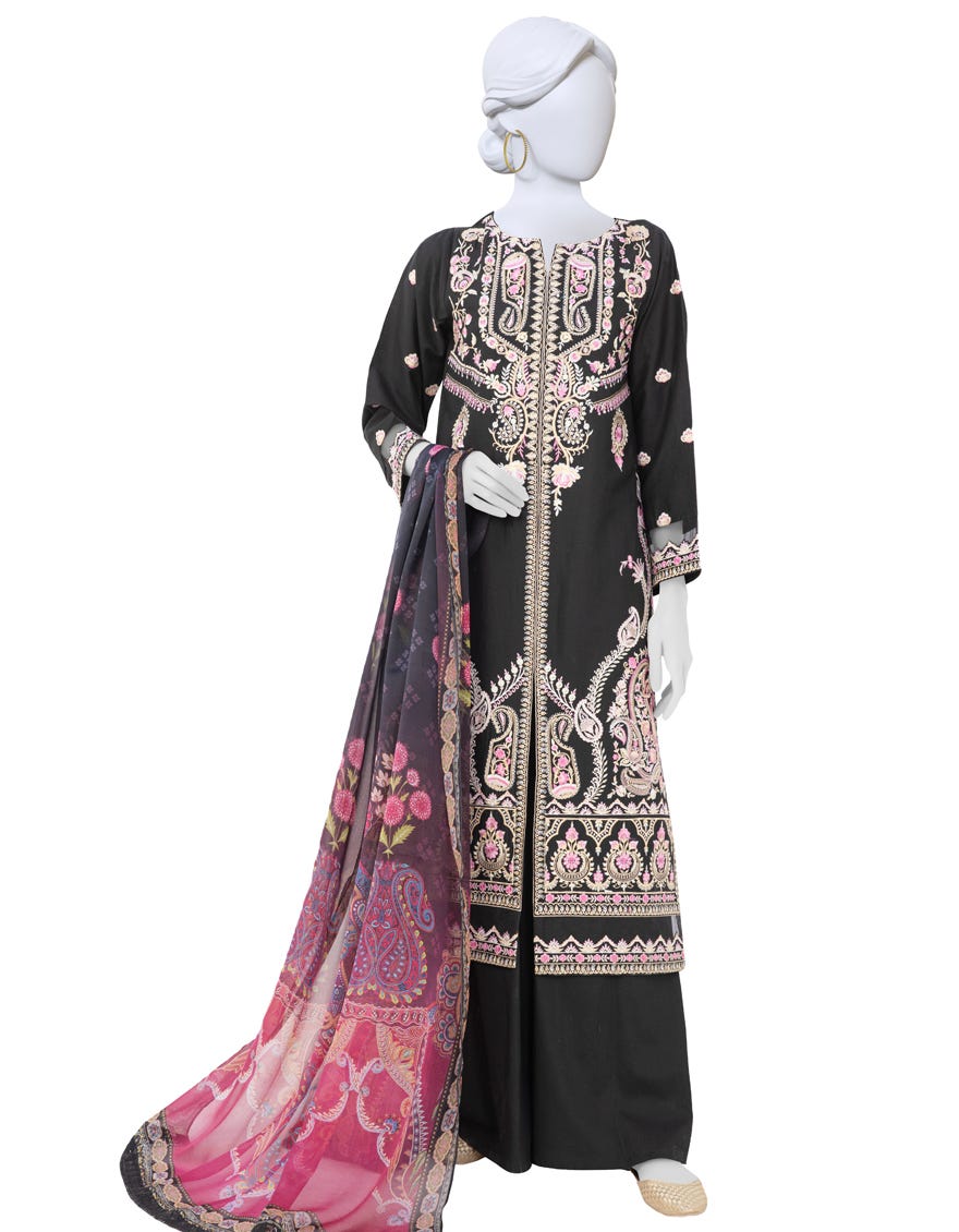 Black Lawn 3 Piece Stitched Dress | Jlawn-S-23-250
