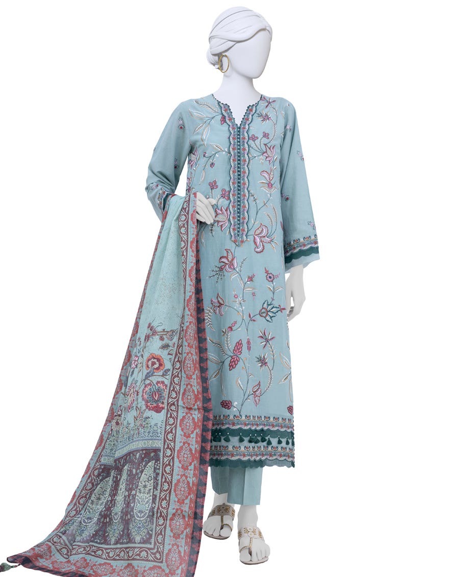 Sea Green Lawn 3 Piece Stitched Dress | Jlawn-S-23-252