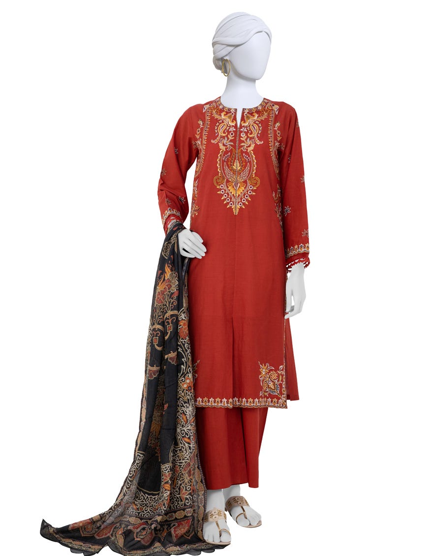 Rust Lawn Unstitched 3 Piece Dress | Jlawn-S-23-255