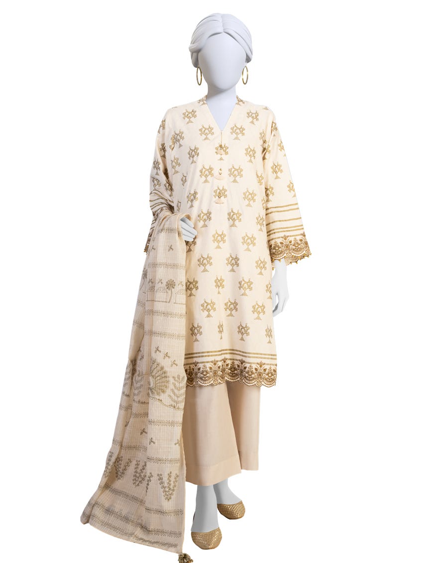 Light Beige Jacquard Unstitched 3 Piece Dress | Jlawn-S-23-282