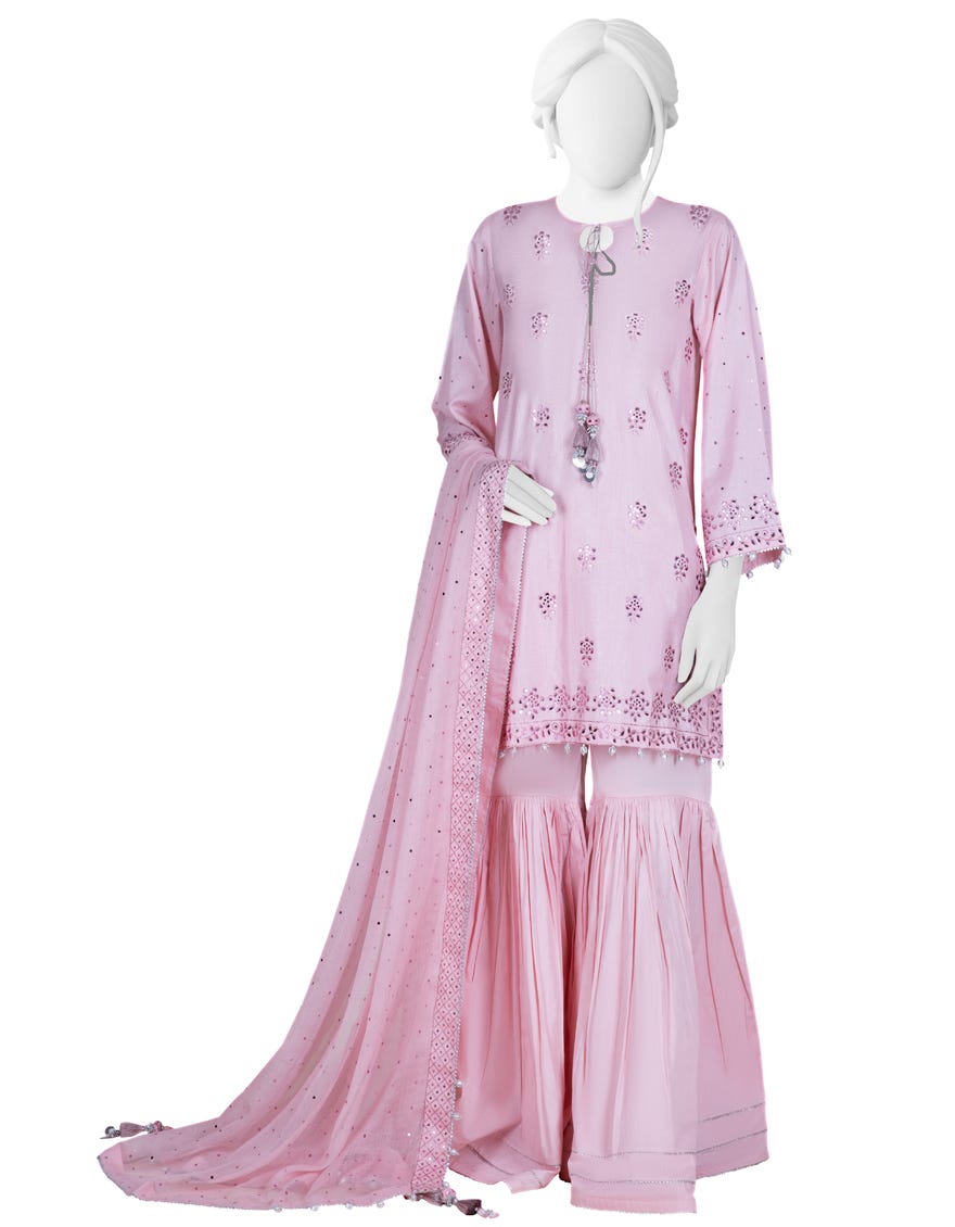 Baby Pink Raw Silk Unstitched 3 Piece Dress | Jlawn-S-23-293